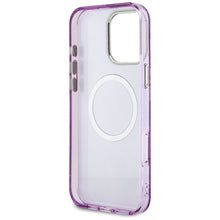 Заредете изображение във визуализатора на галерията – GUESS case for IPHONE 16 Pro Max compatible with MagSafe GUHMP16XHFLPEDU (IML Metal Glitter Flowers Triangle) purple
