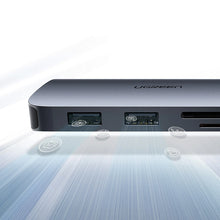 Заредете изображение във визуализатора на галерията – Ugreen CM179 9in1 USB-C - 3x USB-A 3.0 / HDMI / VGA / RJ45 / TF / SD card reader / USB-C adapter - gray
