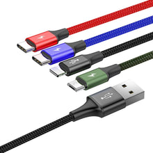 Заредете изображение във визуализатора на галерията – Baseus Bipow 30000mAh 15W power bank set - black + USB cable 4in1 microUSB / Lightning / 2 x USB-C - USB-A 1.2m - black
