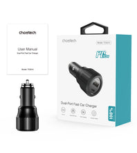 Заредете изображение във визуализатора на галерията – Choetech TC0010 USB-C USB-A PD 63W car charger - black
