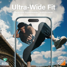 Заредете изображение във визуализатора на галерията – PanzerGlass Matrix Ultra-Wide-Fit hybrid glass for iPhone 15 Pro with positioner
