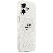 Заредете изображение във визуализатора на галерията – KARL LAGERFELD case for IPHONE 17 compatible with MagSafe KLHMP17SHMKBKCHOG (IML Glitter K&amp;C Heads Logo) gray
