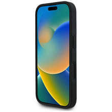Заредете изображение във визуализатора на галерията – GUESS case for IPHONE 16 compatible with MagSafe GUHMP16SPGNMPLMK (PU Grained Flowers Classic Logo) black
