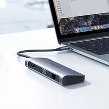 Заредете изображение във визуализатора на галерията – Ugreen CM179 9in1 USB-C - 3x USB-A 3.0 / HDMI / VGA / RJ45 / TF / SD card reader / USB-C adapter - gray
