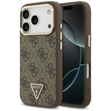 Заредете изображение във визуализатора на галерията – GUESS case for IPHONE 17 Pro compatible with MagSafe GUHMP17LP4GTDGMW (4G PU W/ Triangle Logo) gold brown
