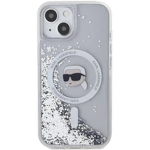 Заредете изображение във визуализатора на галерията – Karl Lagerfeld Liquid Glitter Karl Head MagSafe case for iPhone 15 / 14 / 13 - transparent
