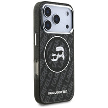 Заредете изображение във визуализатора на галерията – KARL LAGERFELD case for IPHONE 17 Pro compatible with MagSafe KLHMP17LHMKBKCHOK (IML Glitter K&amp;C Heads Logo) black
