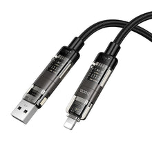 Заредете изображение във визуализатора на галерията – Cable 4in1 USB A/C to USB C/Lightning Hoco 240W 1,2 m U151 black
