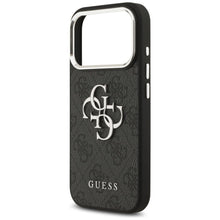 Заредете изображение във визуализатора на галерията – GUESS case for IPHONE 17 Pro GUHCP17LP4G4SMCK (4G PU Leather Case with Big 4G and Classic Logo and Silver Metal Camera Frame) black
