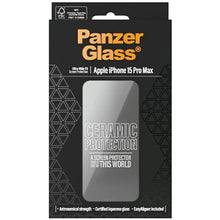 Заредете изображение във визуализатора на галерията – PanzerGlass Ceramic Protection ceramic glass for iPhone 15 Pro Max with positioner
