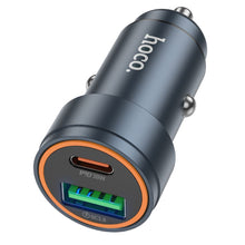 Заредете изображение във визуализатора на галерията – HOCO car charger USB A + Type C PD QC3.0 3A 30W Z57A metal gray
