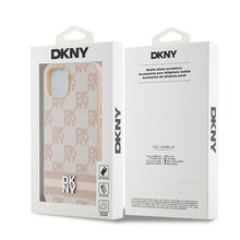 Заредете изображение във визуализатора на галерията – Original Case DKNY hardcase Leather Checkered Mono Pattern &amp; Printed Stripes DKHCP14SPCPTSSP for Iphone 14/15/13 pink

