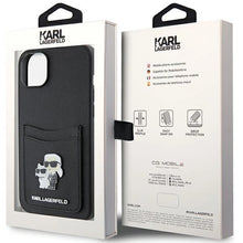 Заредете изображение във визуализатора на галерията – Karl Lagerfeld Saffiano Cardslot Karl&amp;Choupette Metal Pin case for iPhone 15 - black
