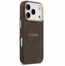 Заредете изображение във визуализатора на галерията – GUESS case for IPHONE 17 Pro compatible with MagSafe GUHMP17LPSAMSECW (PU W/ Peony Hot Stamp) brown
