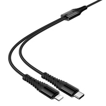 Заредете изображение във визуализатора на галерията – Cable 2in1 USB C to USB C+Lightnig Hoco 1 m X123 black
