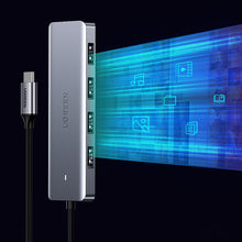 Заредете изображение във визуализатора на галерията – HUB Ugreen CM219 35574 with 4 USB-A 3.0 ports and USB-A 3.0 cable 1m - black
