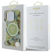 Заредете изображение във визуализатора на галерията – GUESS case for IPHONE 16 Pro Max compatible with MagSafe GUHMP16XHFLPEDN (IML Metal Glitter Flowers Triangle) green
