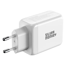 Заредете изображение във визуализатора на галерията – Silver Monkey GaN 65W wall charger 2x USB-C PD 1x USB-A QC 3.0 - white
