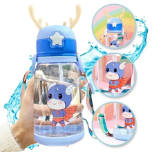 Заредете изображение във визуализатора на галерията – Water bottle with straw and leash for kids 500 - 600 ml blue
