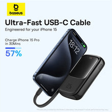 Заредете изображение във визуализатора на галерията – Baseus Qpow Pro+ 10000mAh 22.5W powerbank with built-in USB-C cable and display - black
