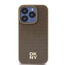 Заредете изображение във визуализатора на галерията – Original Case DKNY hardcase Leather Monogram Pattern Metal Logo MagSafe DKHMP15XPSHRPSW for Iphone 15 Pro Max brown
