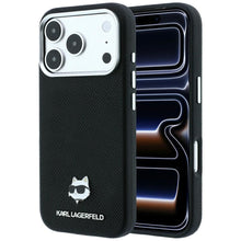 Заредете изображение във визуализатора на галерията – KARL LAGERFELD case for IPHONE 18 Pro Max/ 17 Pro Max compatible with MagSafe (Grained Choupette Head Metal) black
