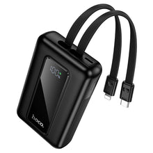 Заредете изображение във визуализатора на галерията – Powerbank 10000 mAh QC PD 22,5W with built-in cables USB C+ Lightning Hoco J162 black
