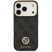 Заредете изображение във визуализатора на галерията – GUESS case for IPHONE 17 Pro compatible with MagSafe GUHMP17LP4G4DCSK (PU W/ Strass Logo &amp; Big Strap Metal Buttons) black
