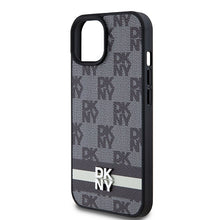 Заредете изображение във визуализатора на галерията – Original Case DKNY hardcase Leather Checkered Mono Pattern &amp; Printed Stripes DKHCP15MPCPTSSK for Iphone 15 Plus/14 Plus black
