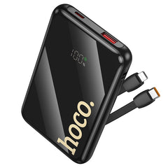Външна батерия Hoco 10000 mAh QC PD 22,5W с вградени кабели USB C + Lightning Q37 - черна