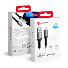 Заредете изображение във визуализатора на галерията – FORCELL F-ENERGY C257 cable USB A to Lightning 2,4A 12W Cafule 0,25 m black
