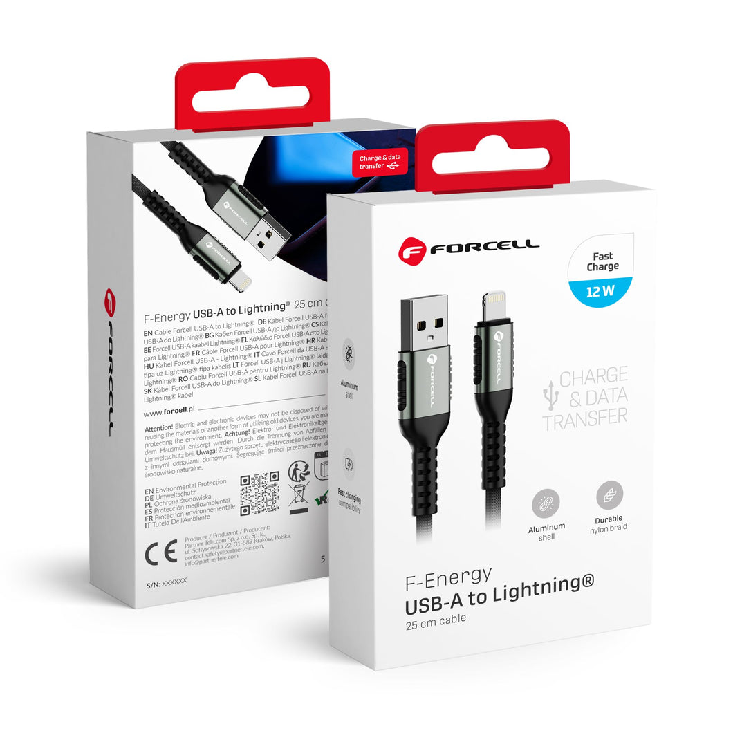 FORCELL F-ENERGY C257 cable USB A to Lightning 2,4A 12W Cafule 0,25 m black
