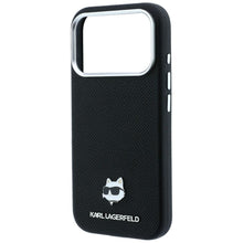 Заредете изображение във визуализатора на галерията – KARL LAGERFELD case for IPHONE 18 Pro Max/ 17 Pro Max compatible with MagSafe (Grained Choupette Head Metal) black
