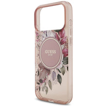 Заредете изображение във визуализатора на галерията – GUESS case for IPHONE 17 Pro Max compatible with MagSafe GUHMP17XHFWBRCESP (IML Flowers with Pearl Strap) pink
