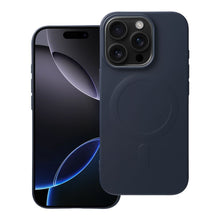 Заредете изображение във визуализатора на галерията – SILICONE MAG COVER (big hole) case compatible with MagSafe for IPHONE 16 Pro blue titanium
