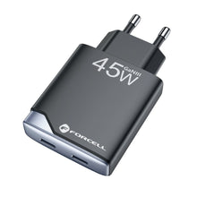 Заредете изображение във визуализатора на галерията – FORCELL F-ENERGY GaN III B245201(2C) Ultra Slim travel charger 2 x Type C + USB A PD QC4.0 3A 45W black
