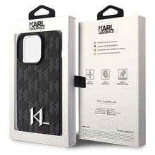 Заредете изображение във визуализатора на галерията – Karl Lagerfeld Leather Monogram Hot Stamp Metal Logo case for iPhone 15 Pro - black
