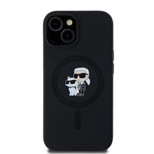 Заредете изображение във визуализатора на галерията – Karl Lagerfeld Silicone Karl&amp;Choupette MagSafe case for iPhone 15 / 14 / 13 - black
