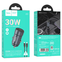 Заредете изображение във визуализатора на галерията – HOCO car charger Type C + cable Type C to Lightning PD QC 30W Z57 metal gray
