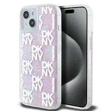Заредете изображение във визуализатора на галерията – DKNY case for IPHONE 15 DKHCP15SLCPEPP (DKNY HC Liquid Glitters W/Checkered Pattern) pink
