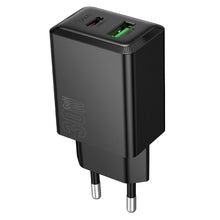Заредете изображение във визуализатора на галерията – HOCO wall charger USB A + Type C PD QC3.0 AFC 3A 30W N71 black

