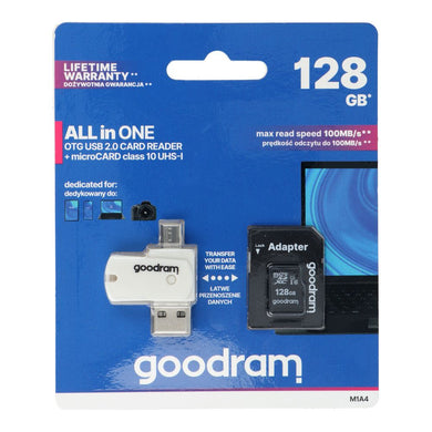 GOODRAM четец на карти USB A + Micro USB ALL IN ONE M1A4 + карта памет micro SD 128GB с адаптер SD