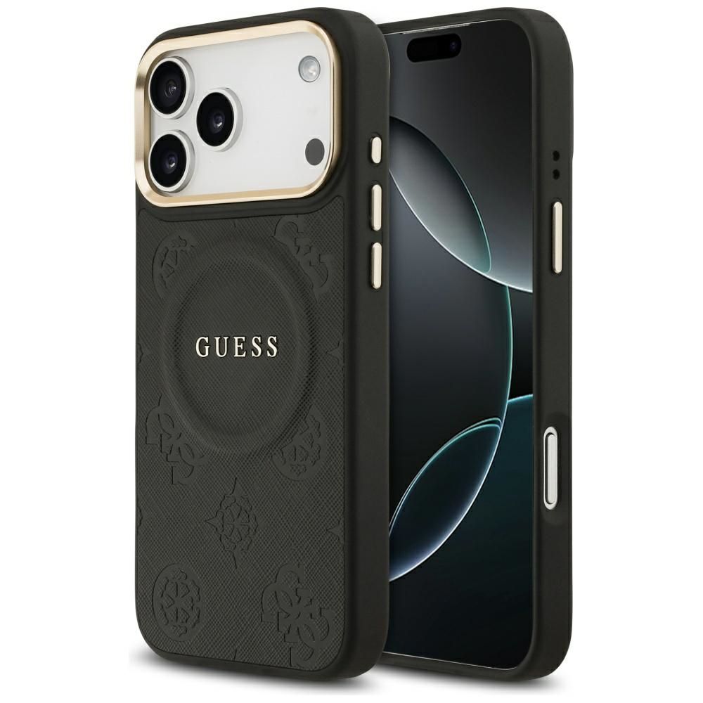 GUESS case for IPHONE 17 Pro Max compatible with MagSafe GUHMP17XPSAMSECK (PU W/ Peony Hot Stamp) black