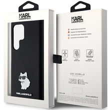 Заредете изображение във визуализатора на галерията – Original Pouch KARL LAGERFELD  hardcase Silicone Choupette Metal Pin KLHCS24LSMHCNPK for Samsung Galaxy S24 Ultra black

