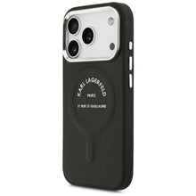 Заредете изображение във визуализатора на галерията – KARL LAGERFELD case for IPHONE 17 Pro compatible with MagSafe KLHMP17LPSKRSGEK (PU W/ Karl RSG Logo) black
