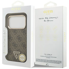 Заредете изображение във визуализатора на галерията – GUESS case for IPHONE 17 Pro compatible with MagSafe GUHMP17LP4GTDGMW (4G PU W/ Triangle Logo) gold brown
