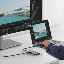 Заредете изображение във визуализатора на галерията – Ugreen CM512 90568 USB-C adapter - 2x USB-A 3.0 / HDMI / RJ45 / SD and TF card reader / USB-C PD 100W - gray
