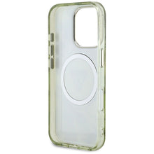 Заредете изображение във визуализатора на галерията – GUESS case for IPHONE 16 Pro Max compatible with MagSafe GUHMP16XHFLPEDN (IML Metal Glitter Flowers Triangle) green
