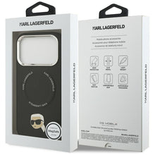 Заредете изображение във визуализатора на галерията – KARL LAGERFELD case for IPHONE 17 Pro compatible with MagSafe KLHMP17LPSMLRKLK (PU Karl Pin) black
