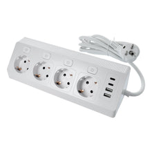 Заредете изображение във визуализатора на галерията – Power strip with 4 sockets max 3680W, 2xUSB A, 2x type C ports with 2m power cable E42 white
